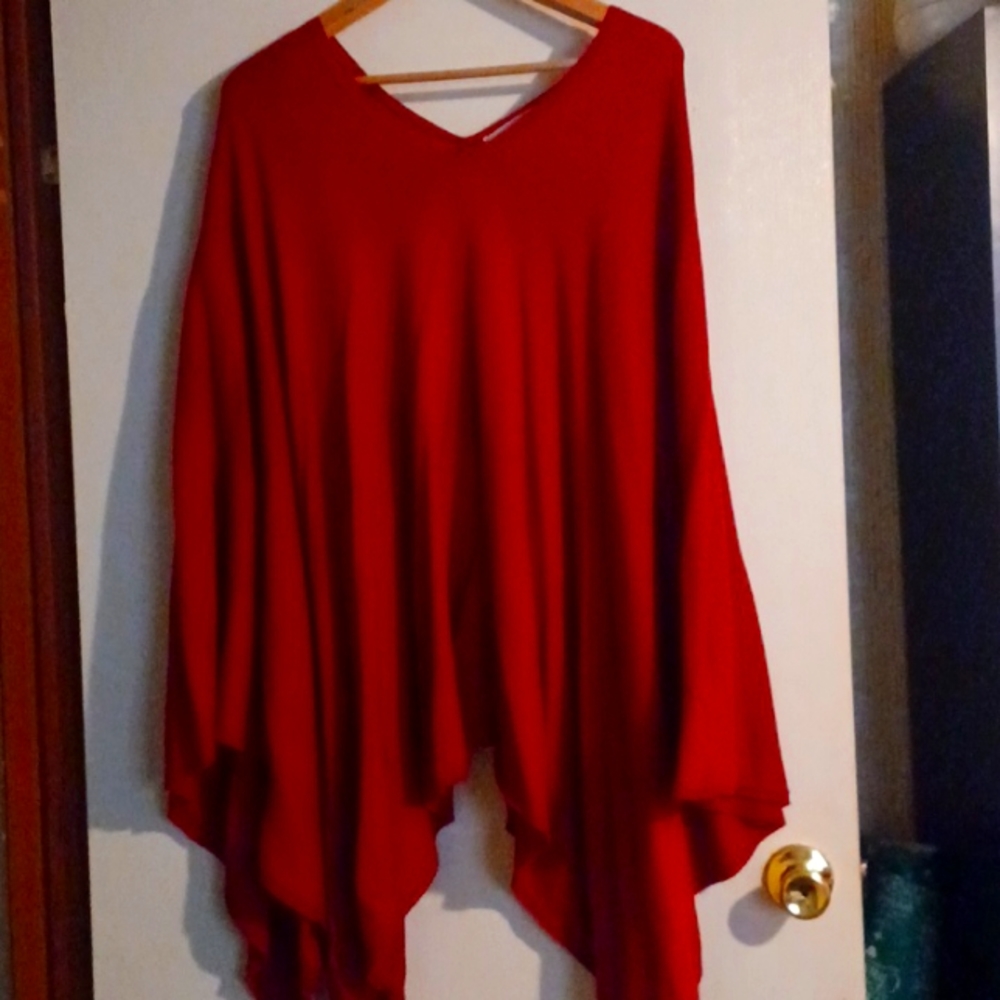 OS RED PONCHO SWEATER